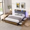 Full Bed Frame with Storage Headboard, LED Lights & 4 Drawers, Brown & Gray dspic 533c4218 97ea 48b2 b925 4f811593e1fe.jpg