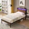 Twin Metal Platform Bed Frame with LED, USB & Wood Headboard (Black/Brown) dspic a9a513c4 61a8 499e a2a1 0eacd3453cdd.jpg
