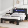 King Metal & Wood Platform Bed Frame with LED Storage Headboard & USB, Black dspic b4382595 6839 452c 8f5c bd14a4bb3ed9.jpg