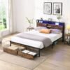 King Size Metal Platform Bed Frame with Wooden Headboard and with Footboard USB,Charging Station,2 Drawers,storage, LED Lights, No Box Spring Needed, Easy Assemble dspic c99cb4e1 b130 439d 9712 3e7d8b365d92.jpg